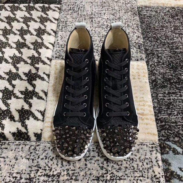 

2019 fashion paris dress black glitter leather studs spikes red bottom sneakers lovers red sole autumn winter casual walking ing
