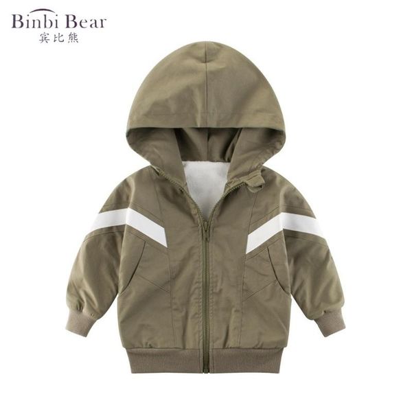

binbi bear 2020 children's clothing autumn and winter new children's jacket hoodie plus velvet baby clothes boy clothing, Blue;gray