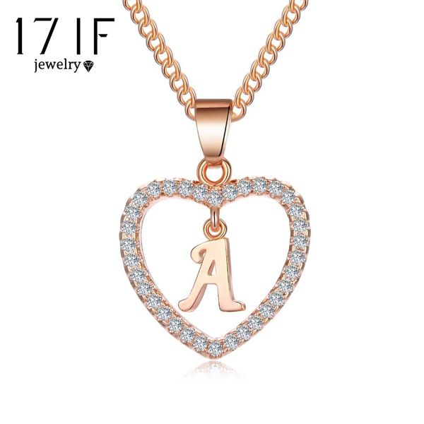 

17if love heart crystal gold silver color a n letter initial name necklace cz pendant for women elegant choker jewelry girl gift wtaet