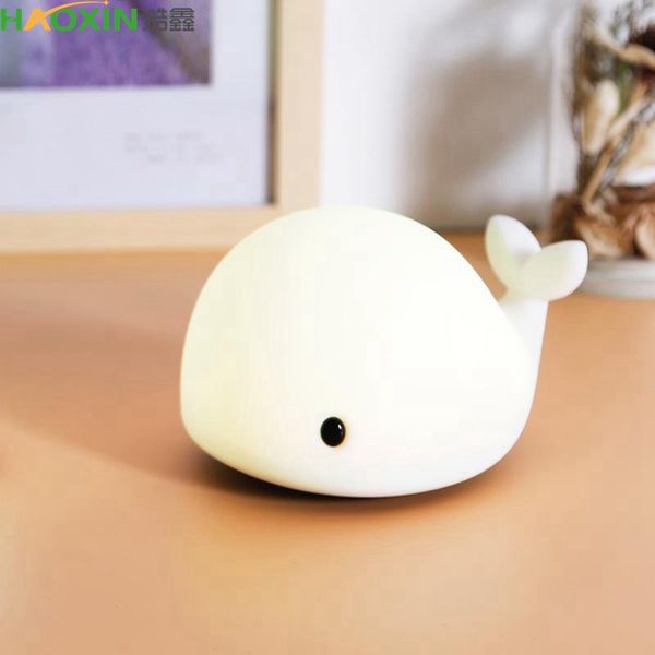 

haoxin touch cute dolphin usb rechargeable children night light baby whale multicolor led light silicone bedside pat lamp
