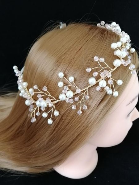 

superior pink beads crystal bride headbands wreath bridesmaid hair headdress accessories,gold metal korean luxury wedding tiaras