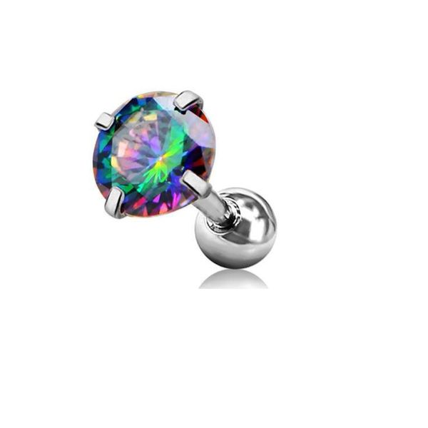 

16g stainless steel rainbow zircon tragus earing cartilage piercing ear studs helix barbell fancy body jewelry, Silver