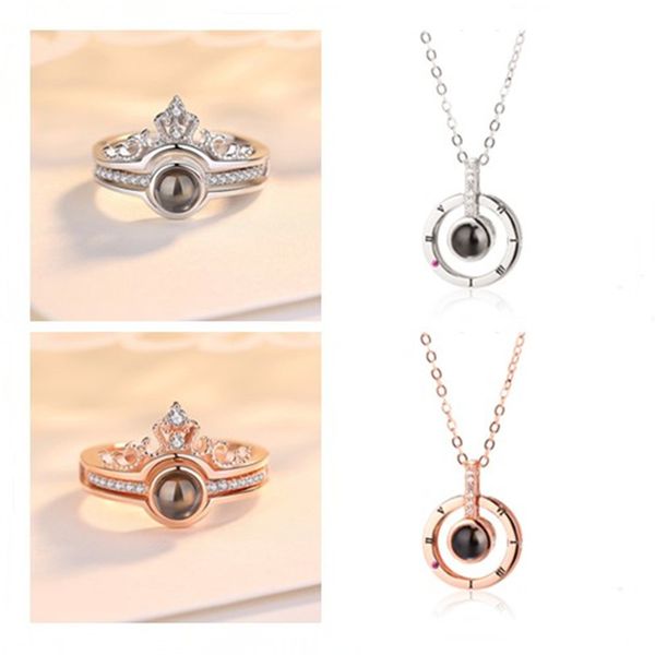 

dropshipping rose gold&silver 100 languages i love you projection ring and pendant romantic love memory wedding ring jewelry