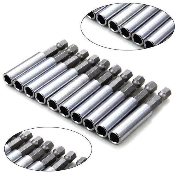 

10pcs 60mm magnetic screwdriver extension bit tips holder 1/4in hex shank set(silver color