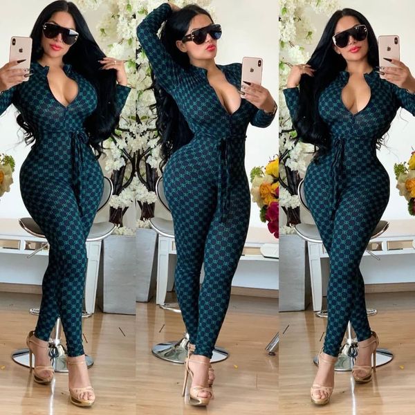 

fashion womens designer jumpsuit luxury printing womens rompers deep neck skinny clothing 3 colors size s-2xl wholesale, Black;white