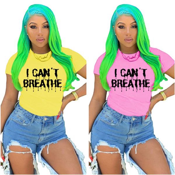 

women clothes designer i can't breathe luxury casual fashion 4 color brand letter printed short sleeve t shirt round neck tees d6403, White