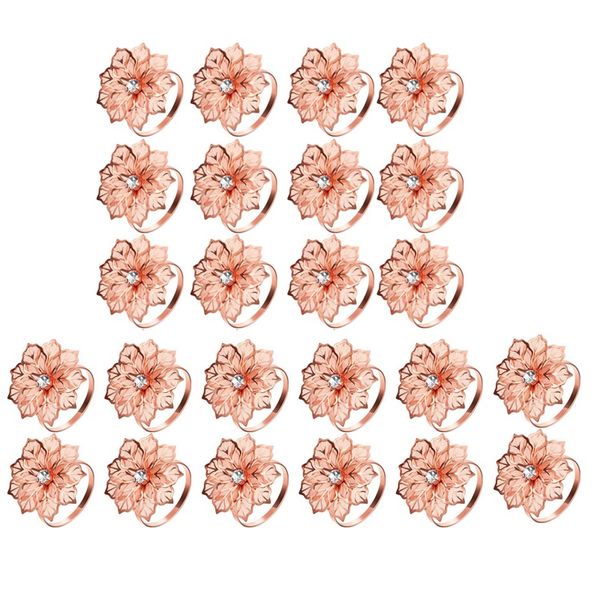 

24 pcs alloy napkin rings napkin holder adornment exquisite household napkins rings set floral rhinestone for weddi