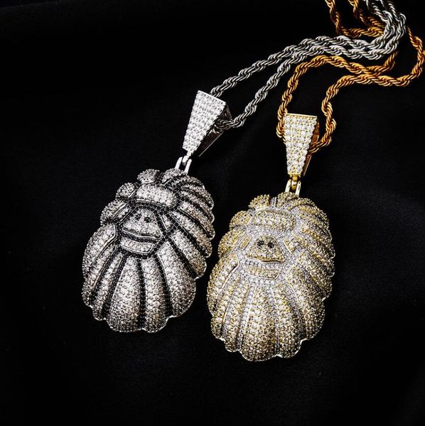 

iced out cartoon orangutan pendant pendant necklace with tennis chain bling hip hop gold silver color mens/women charm chain jewelry new