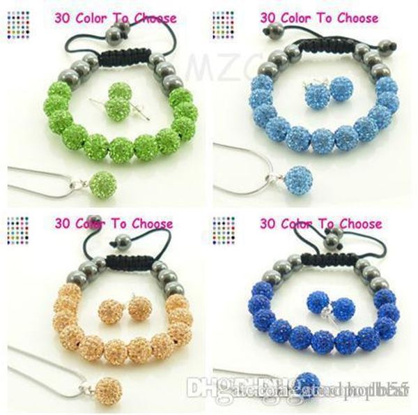 

5pcs/lot 10mm crystal clay good new arrival disco bead rhinestone crystal set bracelet necklace studs earrings jewelry set u422 w62, Black