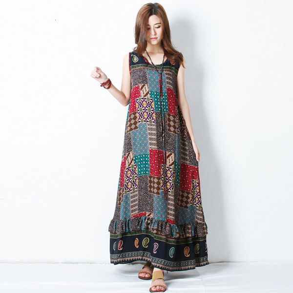 

womens clothes women dresses bohemian summer print women loose beach long dress ruffles party casual sundress plus size designer clothes, Black;gray