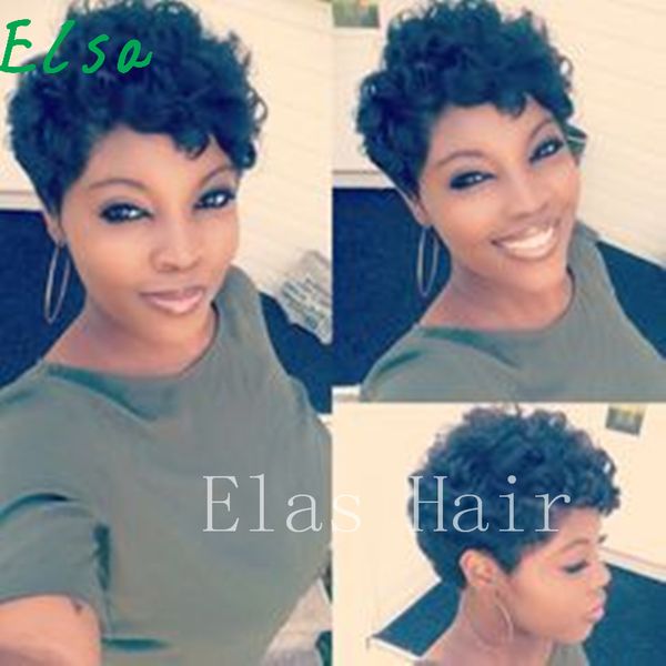 Top Grade Short Curly Black Cute Wig African Afro Human Hair Wigs