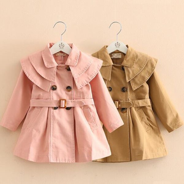 NUOVO Trench per bambina casual Trench in cotone solido europeo per ragazze Cappotti per bambini Capispalla per bambini