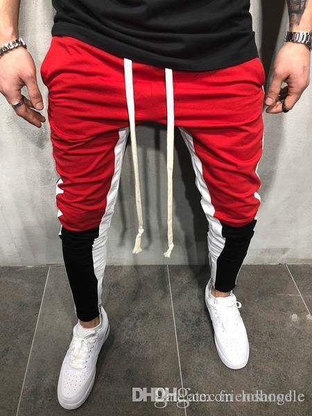 

hiphop men casual jogger pants spring ss19 male sports colors patchwork pencil pants casual pantalones, Black