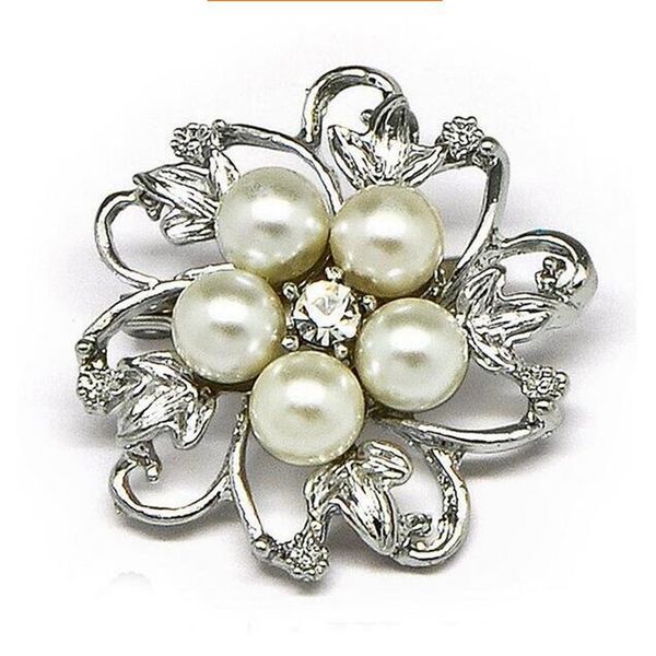 

1.35 inch vintage silver tone cream pearl and rhinestone crystal small flower bouquet brooch pins wedding decoration, Gray
