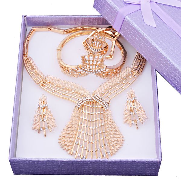 

fine new african beads jewelry sets necklace bracelet earrings rings crystal party wedding gold color bridal collar accessories, Slivery;golden
