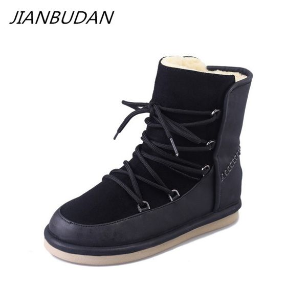 

jianbudan warm snow boots women's casual winter cotton shoes lace-up flat plush snow boots women's shoes new product 35-40 size, Black