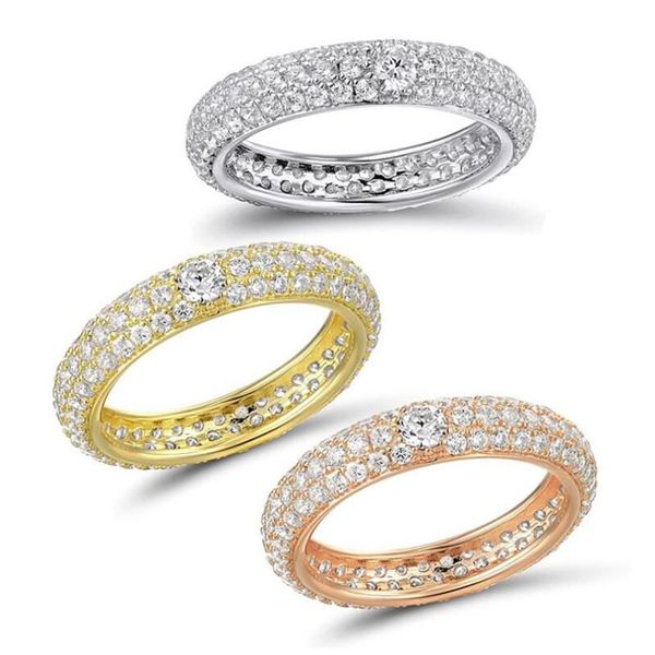 

size 6-10 luxury jewelry 925 sterling silver&rose gold fill pave white sapphire cz diamond popular women wedding engagement band ring gift, Slivery;golden