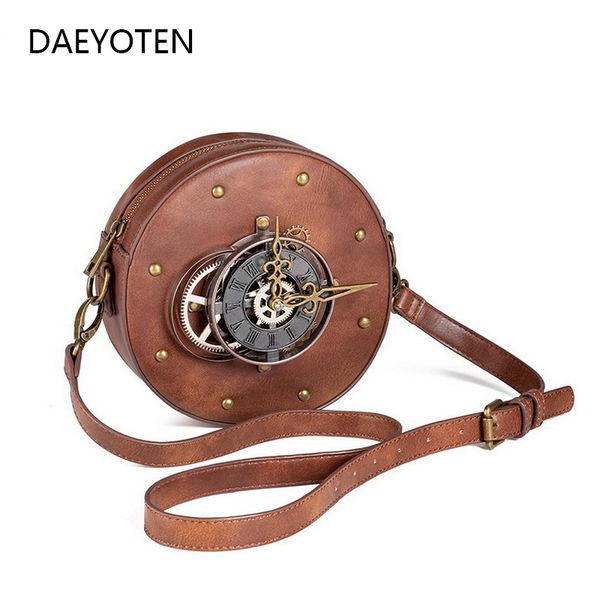 

daeyoten retro female shoulder bag gothic round motorcycle bag men steampunk pu leather designer crossbody bags for women zm0335
