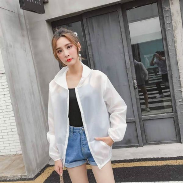 

womens designer sun jacket korean summer slim breathable quick-drying outdoor sun protection clothing solid color translucent, Black;brown
