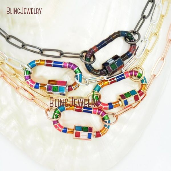 

pendant necklaces oval lock necklace inlay color carabiner screw clasp nm30857, Silver