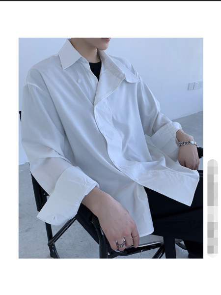 

s-7xl2020 spring and autumn long sleeve shirt new irregular neckline fashion personality versatile casual style shirt man, White;black