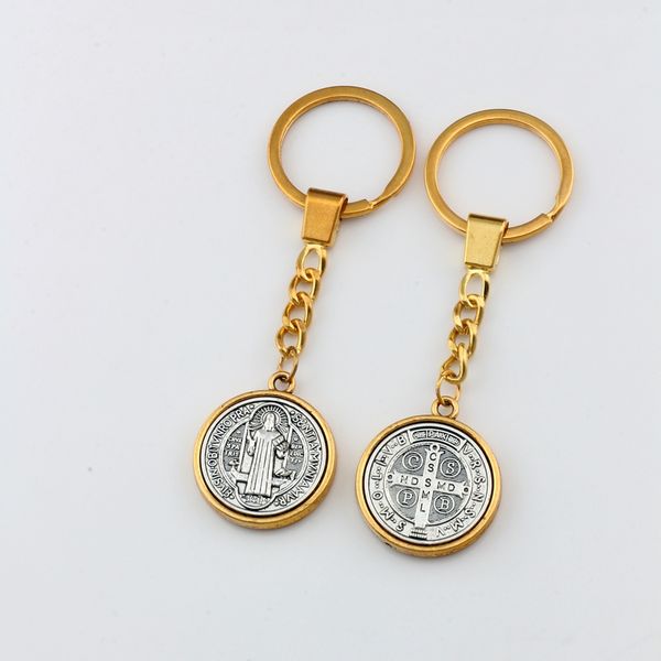 

10pcs/lots keychain st benedict cross medal charms pendants key ring travel protection diy jewelry a-557f, Silver