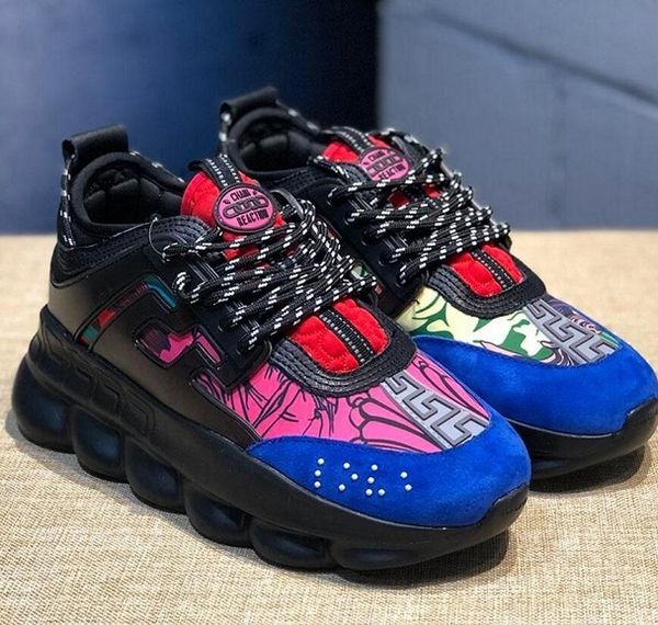 

luxury shoes chain for mens womens casual shoes black white mesh rubber leather fashion casual versace sneakers flat reaction, Blue;gray