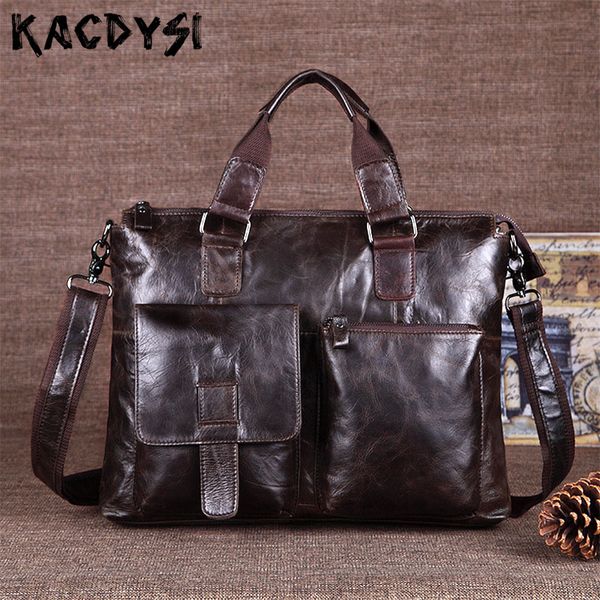 

genuine oil wax leather men briefcase bag retro quality handbag large capacity man leisure shoulder bag lapbusiness pack