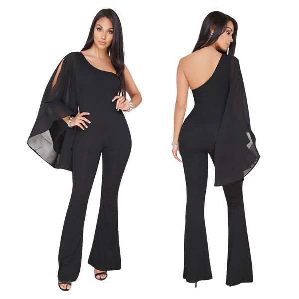 

2018 new slanting chiffon sleeves, long pants and trousers, White