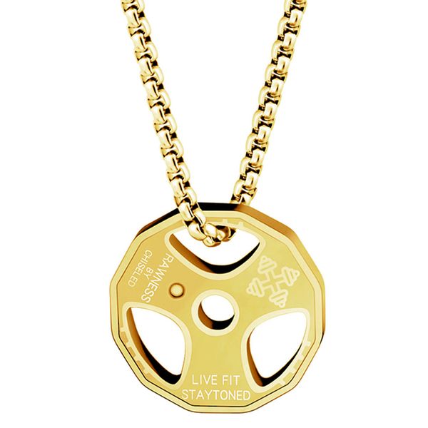 

stainless steel fitness necklace cool weight plate pendant barbell dumbbell weightlifting bodybuilding crossfit sports jewelry, Silver
