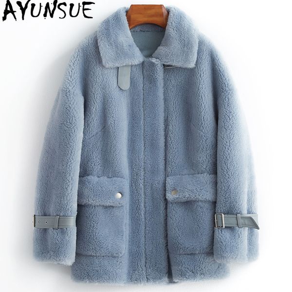 

ayunsue sheep shearing wool fur coat women winter jacket warm furry korean fur jackets abrigos mujer invierno 2019 kj3056, Black