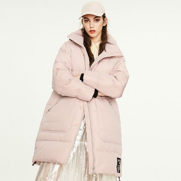

winter down coat hooded women blue stripes long casual 90% white duck down keep warm jackets hooded women k9060, Black