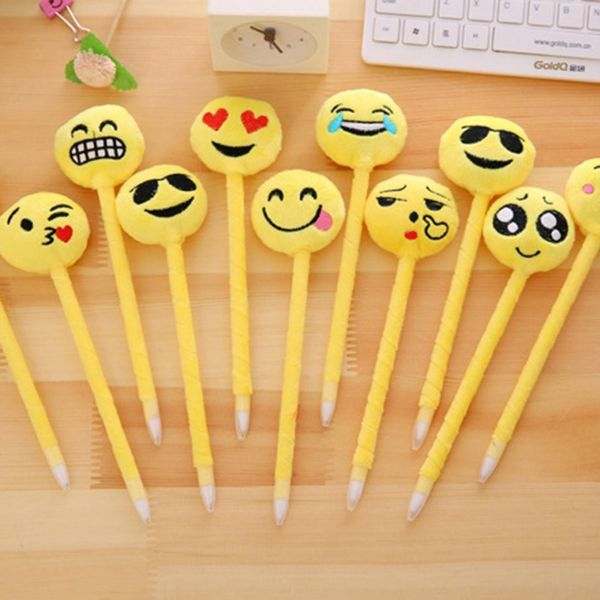

30 pcs/lot plush expression ballpoint pen cute smile face ball pens for kids gifts toy school writing supplies stationery, Blue;orange
