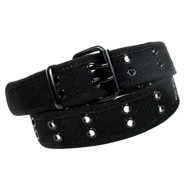 

new canvas web belt two hole grommets black metal roller buckle men women, black, Black;brown