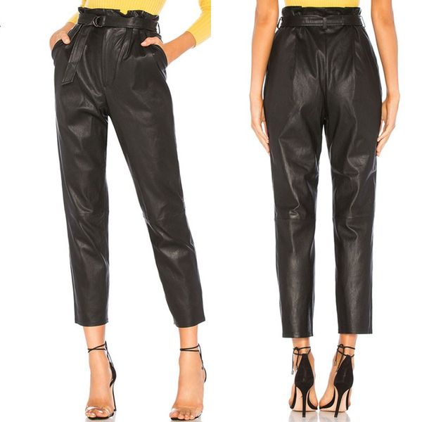 

women's front pencil trousers zanzea stylish pu leather pants belted high waist pantalon stretch ruffle turnip plus size 7, Black;white