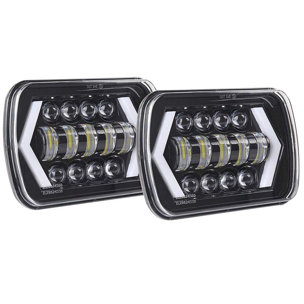 

2pcs 7x6 inch halo led headlights, 5x7 inch square led headlamp with-arrow angel eyes drl turn signal light replaces h6054 h5054