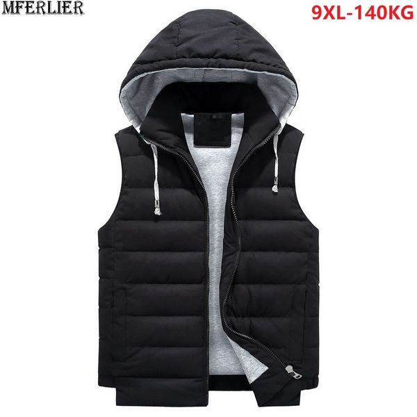 

mferlier men vests hooded coat thick plus size 6xl 7xl 8xl 9xl winter warm loose vests cotton-padded waistcoat orange black 5xl, Black;white