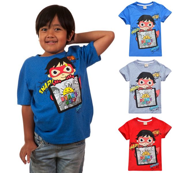 

ryan toys review kids t-shirts tees 100% cotton 4-10t kids boys summer t-shirt 110-140cm kids designer clothes boys ess150, Blue