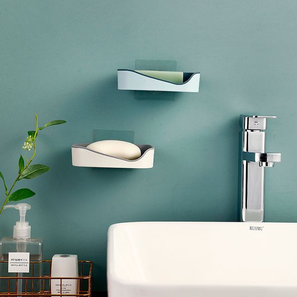 

double wall hanging drain soap tray creative bathroom storage shelves seamless nail-hollow soap dishes