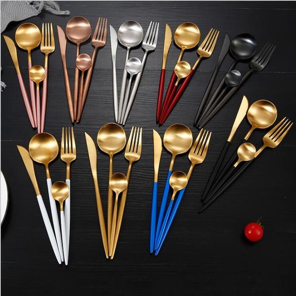 

portugal western tableware stainless steel cutlery set knife fork spoon tea spoon flatware sets western dinner cutleries gift