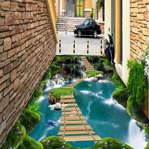 

self-adhesive] 3d wooden board bridge in water 183 floor wallpaper mural wall print decal wall murals