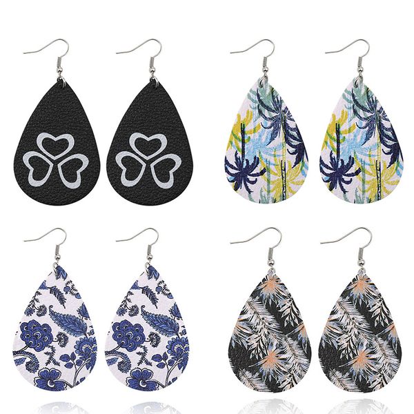 

cpop искусственная кожа серьги для женщин растения печати модные цветы узор синий и белый фарфор простой мотаться серьги поставки производит, Silver