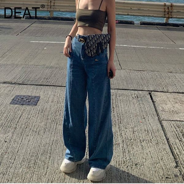 

deat] 2019 autumn fashion trend new pattern women's jeans full length irregular stitching design mid wasit slim street ai864, Blue