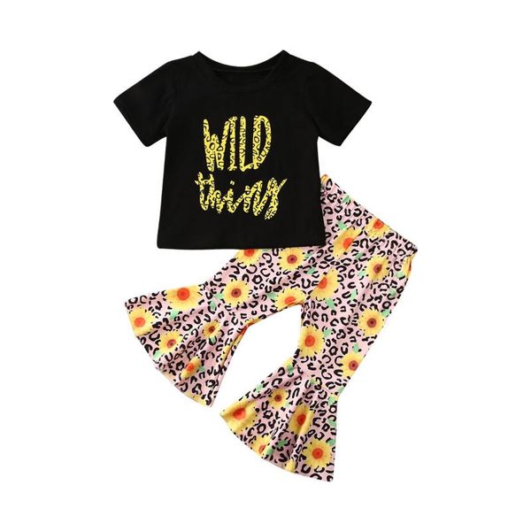 

newborn infant baby girl printed clothes set summer autumn 2pcs short sleeve t shirt dot bell-bottom pants clothes set 6m-3y, White