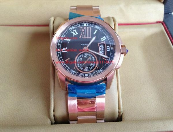 

factory supplier 18k pink gold automatic watch black dial ref w7100040 mens men's watch watches no chronograp, Slivery;brown