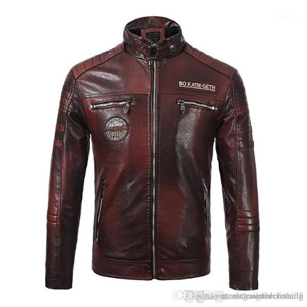 

biker jackets stand collar long sleeve thick designer mens leather jacket autumn mens printed coats pu leather mens, Black