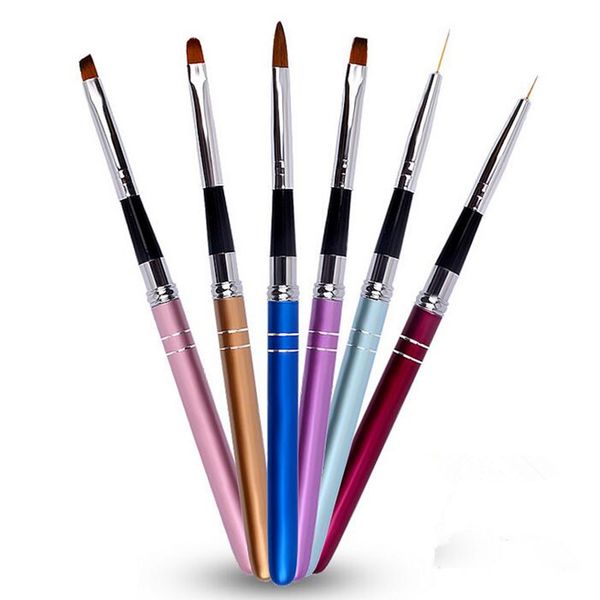 

6 style nail art brush pen detachable metal flat crystal carving polish gel uv painting drawing salon line 3d tips tool manicure, Yellow