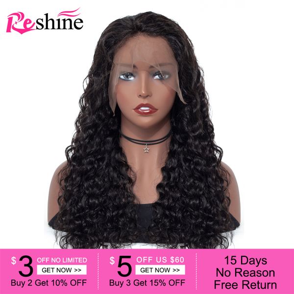 

human hair wig brazilian remy hair water wave 13x4 lace front wigs with baby natural color for women 8''-24'' reshine, Black;brown