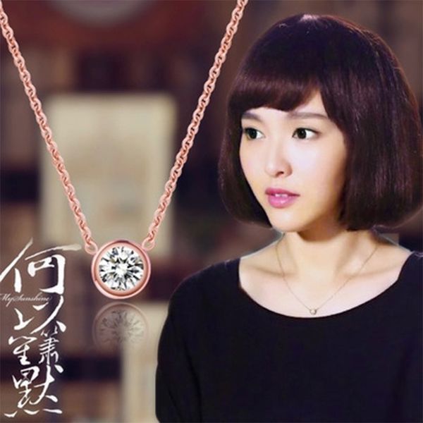 

x1-303 fashion korean style celebrity inspired star super flash single diamond necklace titanium steel rose jinya word tail piece short clav, Silver