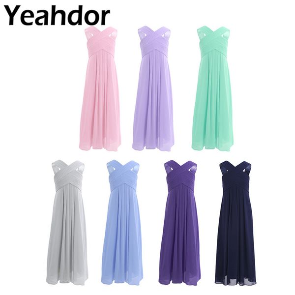 

girls chiffon pleated criss cross sleeveless flower girl dress for pageant wedding party girl children's princess dresses, Red;yellow